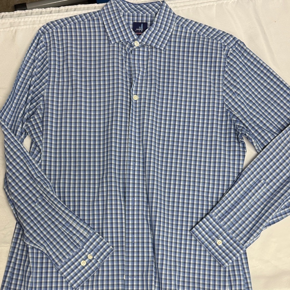 johnnie-O Men's Blue and White Checkered Shirt